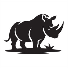 black and white vector graphic of a rhino painted with linear paint