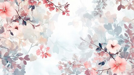 Floral Watercolor Dreamscape:  A delicate and serene watercolour painting of blooming blossoms in soft pink and grey hues, capturing a dreamy and romantic atmosphere.  