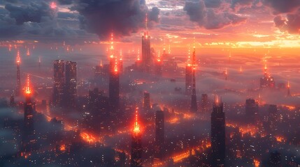 Fototapeta premium Captivating Futuristic Cityscape at Night with Geometric Architecture and Glowing Lights