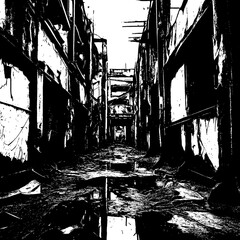 Abandoned Urban Ruins With Distressed Grunge Texture