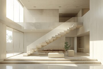 Two story minimalist interior design of modern house,