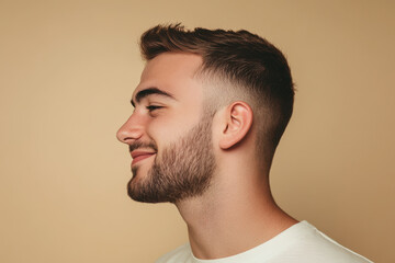 Obraz premium A close up of a man's face with his eyes closed