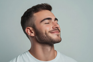 Fototapeta premium A close up of a man's face with his eyes closed