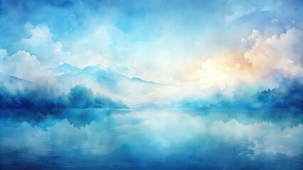 Obraz premium Soft, serene watercolor gradient background featuring gentle, ombre washes of calming blues and whites, evoking a sense of peacefulness and tranquility.