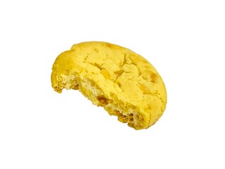 Crunchy lemon and white chocolate cookie isolated on white background. Sweet dessert