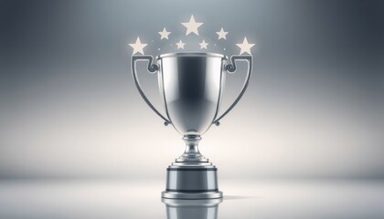 artistic vector of a trophy in platinum with a burst of stars around it against a subtle gradient background reflecting a sense of high achievement