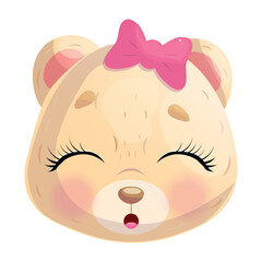 Little bear cub with a surprised face and closed eyes.Isolated vector illustration on a white background.