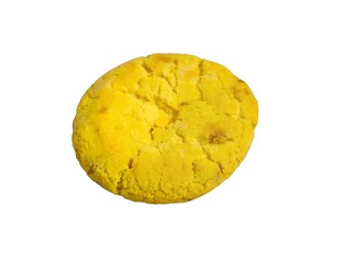 Crunchy lemon and white chocolate cookie isolated on white background. Sweet dessert