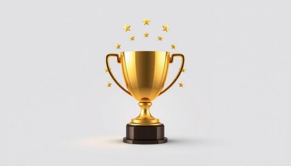simple vector of a gleaming trophy with a star-studded circle around it on a light gray background capturing a sense of award and recognition