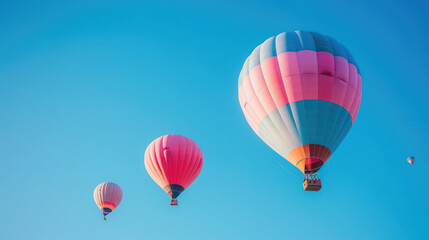 Fototapeta premium hot air balloons in the sky, aeronautics, air transport, fabulous landscape, beauty, nature, flight, basket, movement, fantasy, dream, travel, vacation, journey