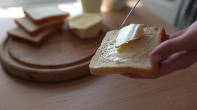 healthy breakfast milk bread and butter