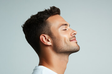 Fototapeta premium A close up of a man's face with his eyes closed