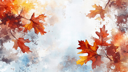 Watercolor banner garland autumn fall leaves in Beige, Red, Brown, green and Yellow. Can be used for advertisingeting, presentation, design, invitation, social media, web, Generative AI.
