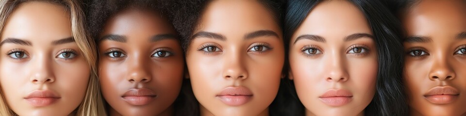 A group of women with different skin tones are standing next to each other. Concept of unity and diversity, celebrating the beauty of different skin colors