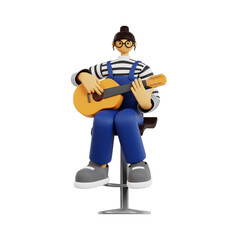 3D Render of a Musician Playing an Acoustic Guitar