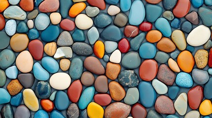 a pattern of many smooth, colorful stones.