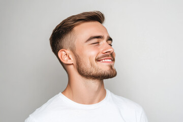Obraz premium A close up of a man's face with his eyes closed