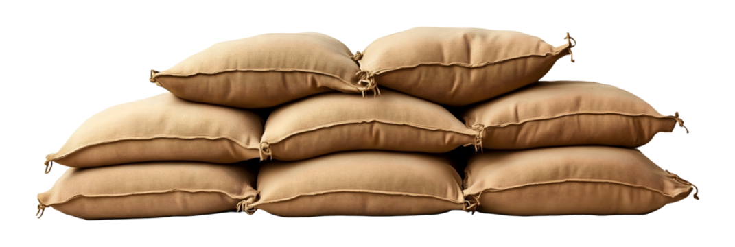 Sand bags isolated on transparent or white background