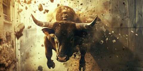 Outdoor image of a bull smashing through a wall representing advancements in cybersecurity