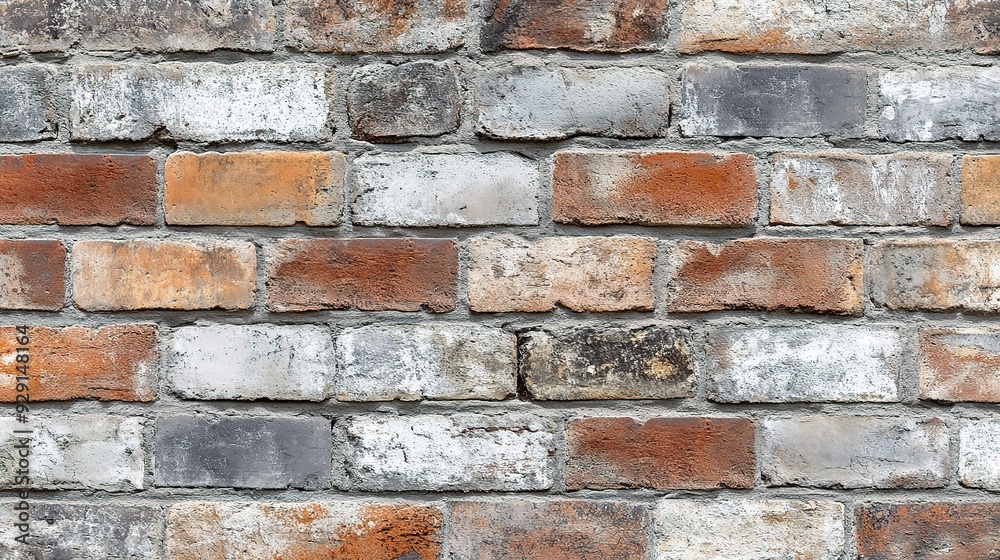 Wall mural timeworn brick tapestry: a close-up of an aged brick wall, showcasing a variety of colors and textur