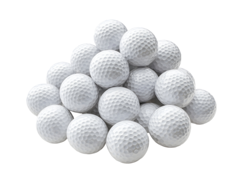 Pile of golf balls isolated on transparent or white background