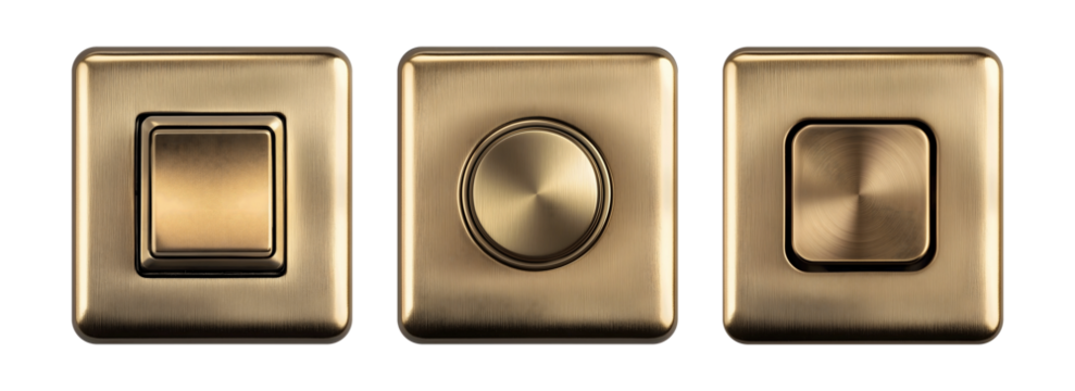 Set of bronze light switches isolated on transparent or white background