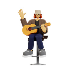 3D Render of a Musician Playing an Acoustic Guitar