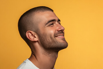 A close up of a man's face with his eyes closed