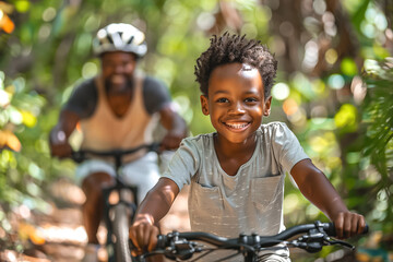 Obraz premium Riding Bikes Through Forest
