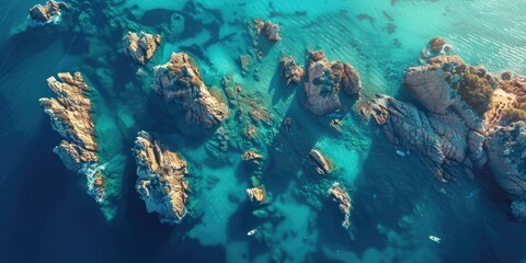 Fototapeta premium Aerial view of rock formations in turquoise waters