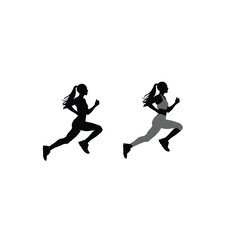 Athletic female running side view full length on vector, illustration black and white design