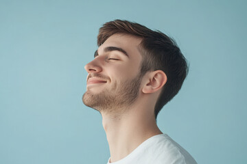 Fototapeta premium A close up of a man's face with his eyes closed