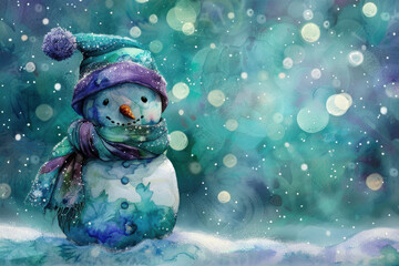 Obraz premium Adorable Snowman in Bokeh Lights