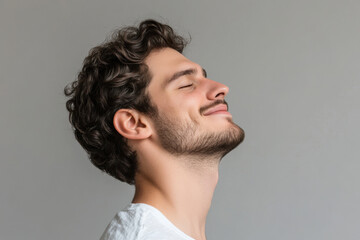 Fototapeta premium A close up of a man's face with his eyes closed