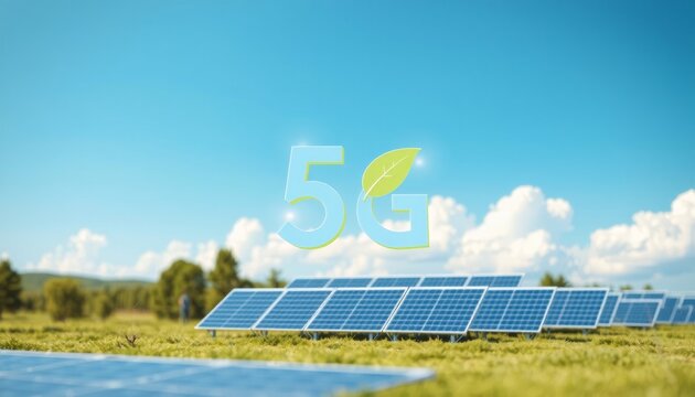 5g symbol with solar panels eco-friendly concept