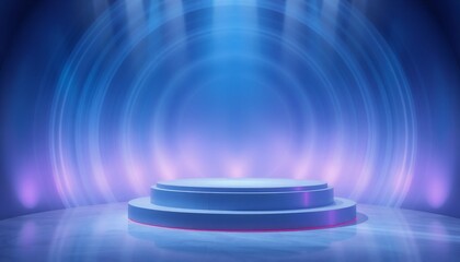 podium encased in mesmerizing spiral of cool tones blues and purples blending seamlessly creating tranquil and enigmatic scene