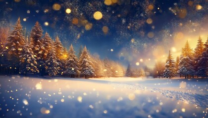 Naklejka premium 金粉アクセントを加えた透明感のある幻想的な雪景色、お洒落な背景画像 Generated by AI