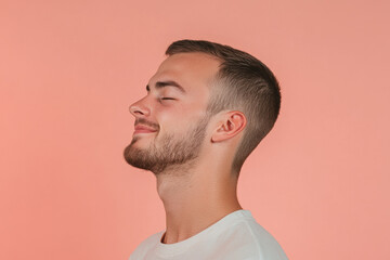 Fototapeta premium A close up of a man's face with his eyes closed