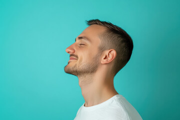 Obraz premium A close up of a man's face with his eyes closed