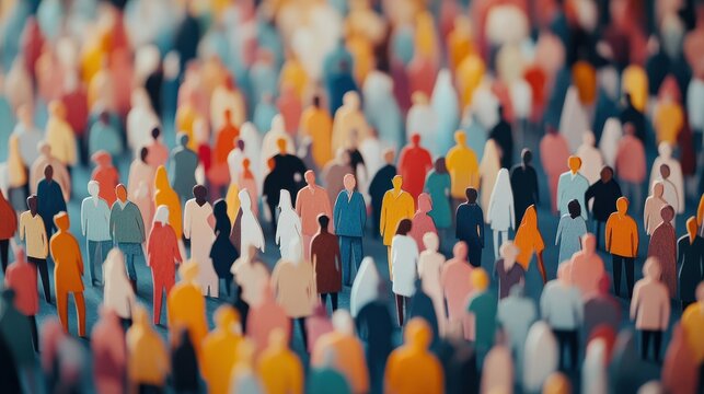 Paper cut out of a large crowd of people standing together. Diverse community and teamwork concept