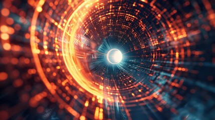 Obraz premium Futuristic tunnel with luminous particles, creating a sense of depth and motion, suitable for technology and abstract themes.