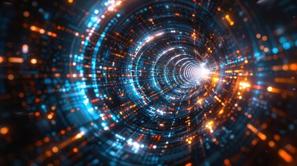 A mesmerizing abstract tunnel of light, featuring vibrant colors that create a dynamic sense of depth and movement.