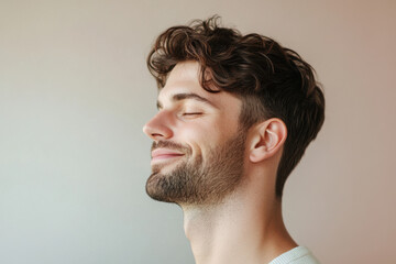 Fototapeta premium A close up of a man's face with his eyes closed