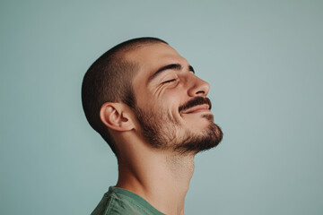 Obraz premium A close up of a man's face with his eyes closed
