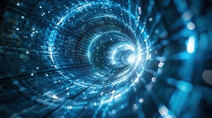 A mesmerizing digital tunnel of light, representing technology, data, and the future. Perfect for tech-related projects.