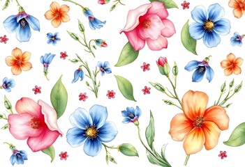 Colorful various flowers with various of pink  purple  yellow  and blue against a white background