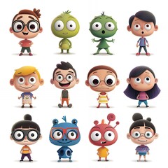 Obraz premium A colorful collection of animated characters with various expressions and styles.