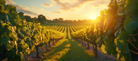 Bright Vineyard with Green Grass