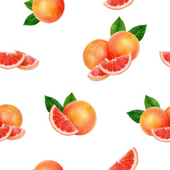 A Seamless Watercolor Pattern Featuring Grapefruit and Various Citrus Fruits in Colorful Design