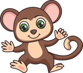 Funny monkey icon. Dancing happy cartoon animal